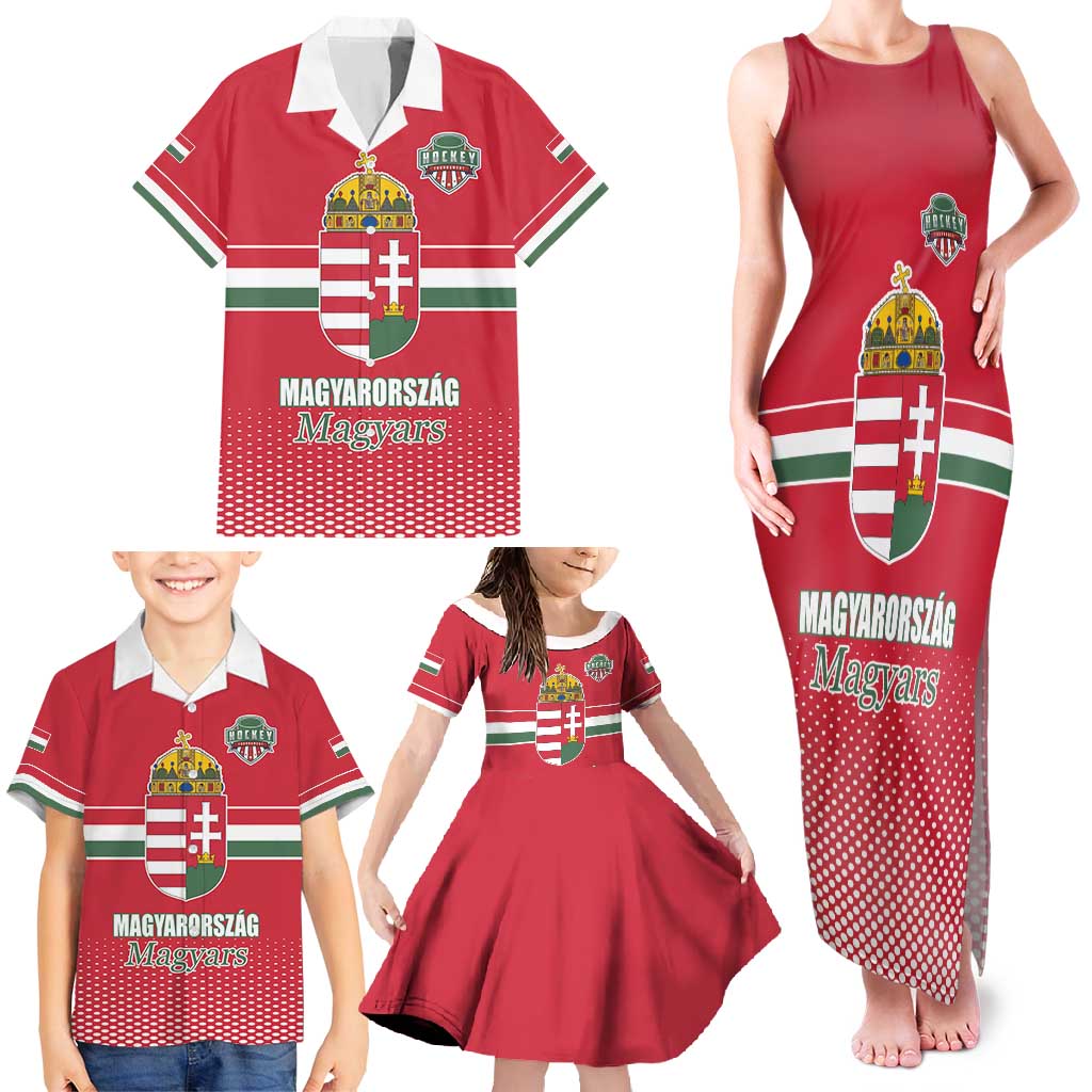 Custom Hungary Ice Hockey Family Matching Tank Maxi Dress and Hawaiian Shirt Red Style Come on Magyars