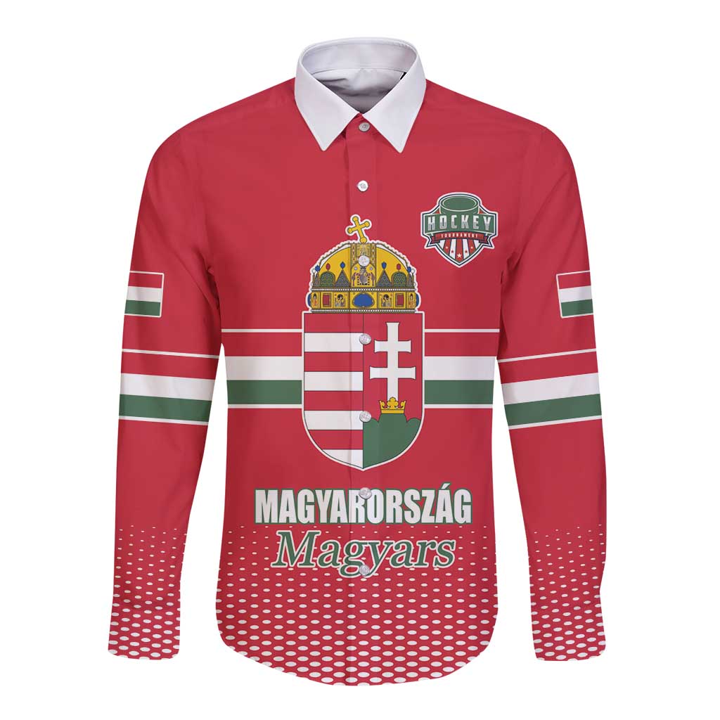 Custom Hungary Ice Hockey Long Sleeve Button Shirt Red Style Come on Magyars