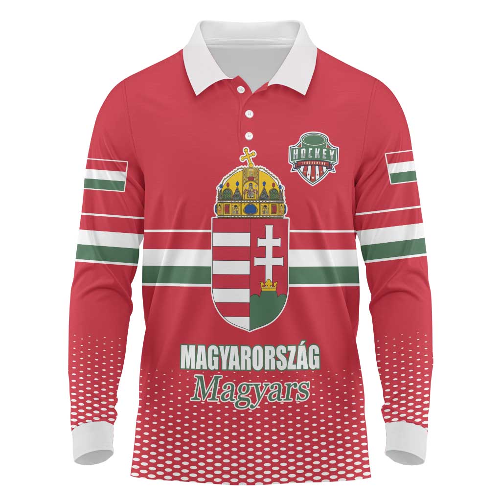 Custom Hungary Ice Hockey Long Sleeve Polo Shirt Red Style Come on Magyars