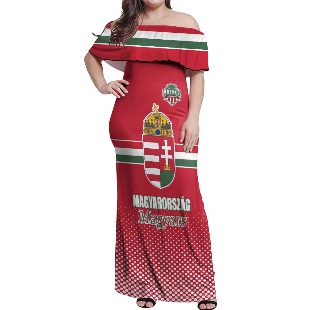 Custom Hungary Ice Hockey Off Shoulder Maxi Dress Red Style Come on Magyars