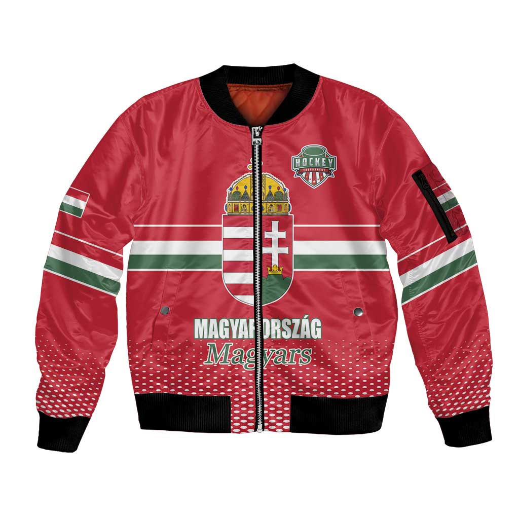 Custom Hungary Ice Hockey Sleeve Zip Bomber Jacket Red Style Come on Magyars