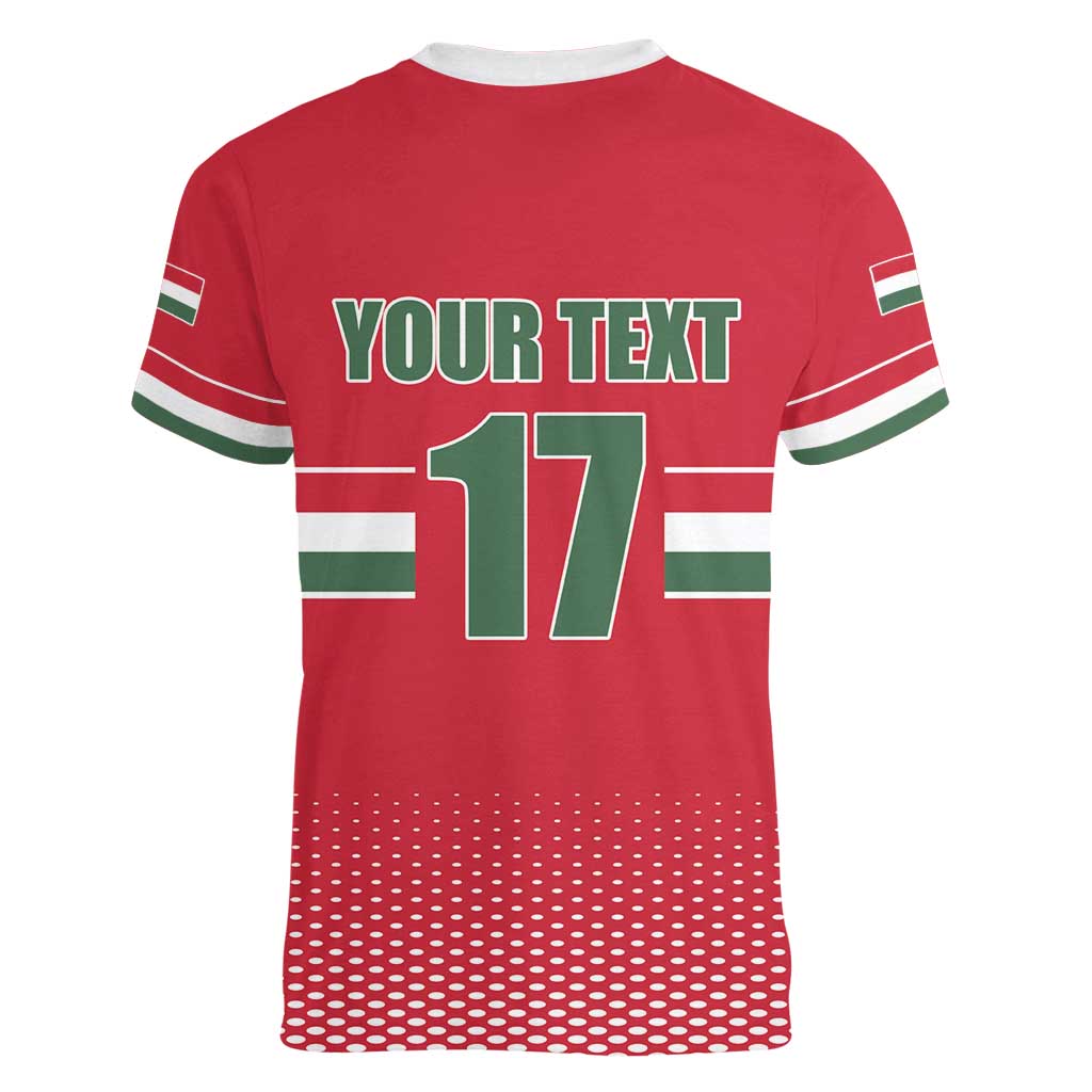 Custom Hungary Ice Hockey Women V-Neck T-Shirt Red Style Come on Magyars