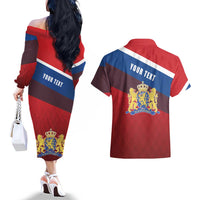 Personalized Netherlands Lion Couples Matching Off The Shoulder Long Sleeve Dress and Hawaiian Shirt Nederland Flag and Coat of Arms
