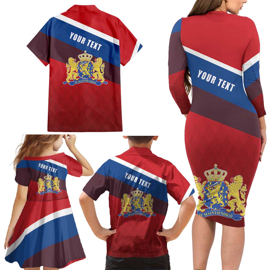 Personalized Netherlands Lion Family Matching Long Sleeve Bodycon Dress and Hawaiian Shirt Nederland Flag and Coat of Arms