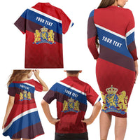 Personalized Netherlands Lion Family Matching Long Sleeve Bodycon Dress and Hawaiian Shirt Nederland Flag and Coat of Arms