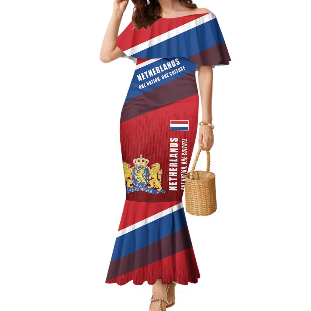 Personalized Netherlands Lion Family Matching Mermaid Dress and Hawaiian Shirt Nederland Flag and Coat of Arms