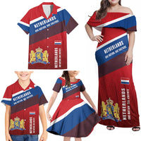 Personalized Netherlands Lion Family Matching Off Shoulder Maxi Dress and Hawaiian Shirt Nederland Flag and Coat of Arms