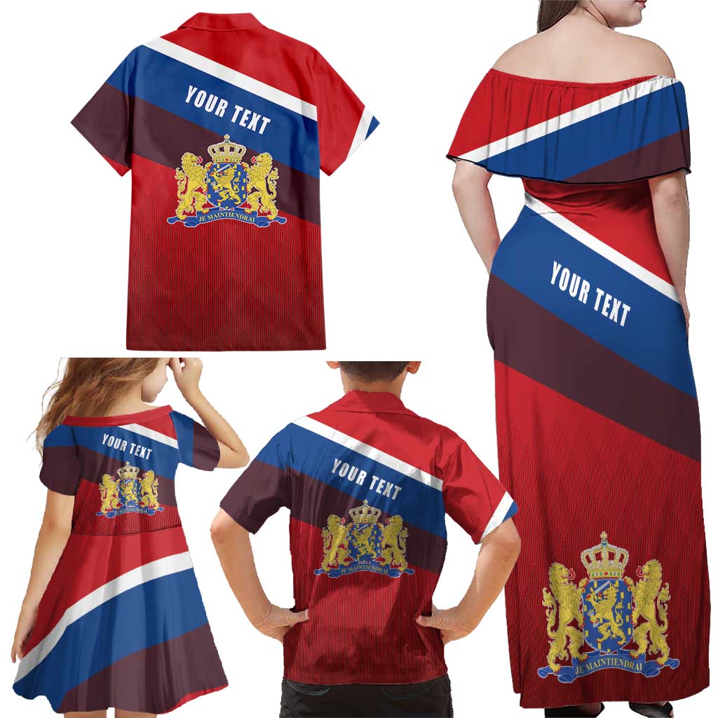 Personalized Netherlands Lion Family Matching Off Shoulder Maxi Dress and Hawaiian Shirt Nederland Flag and Coat of Arms