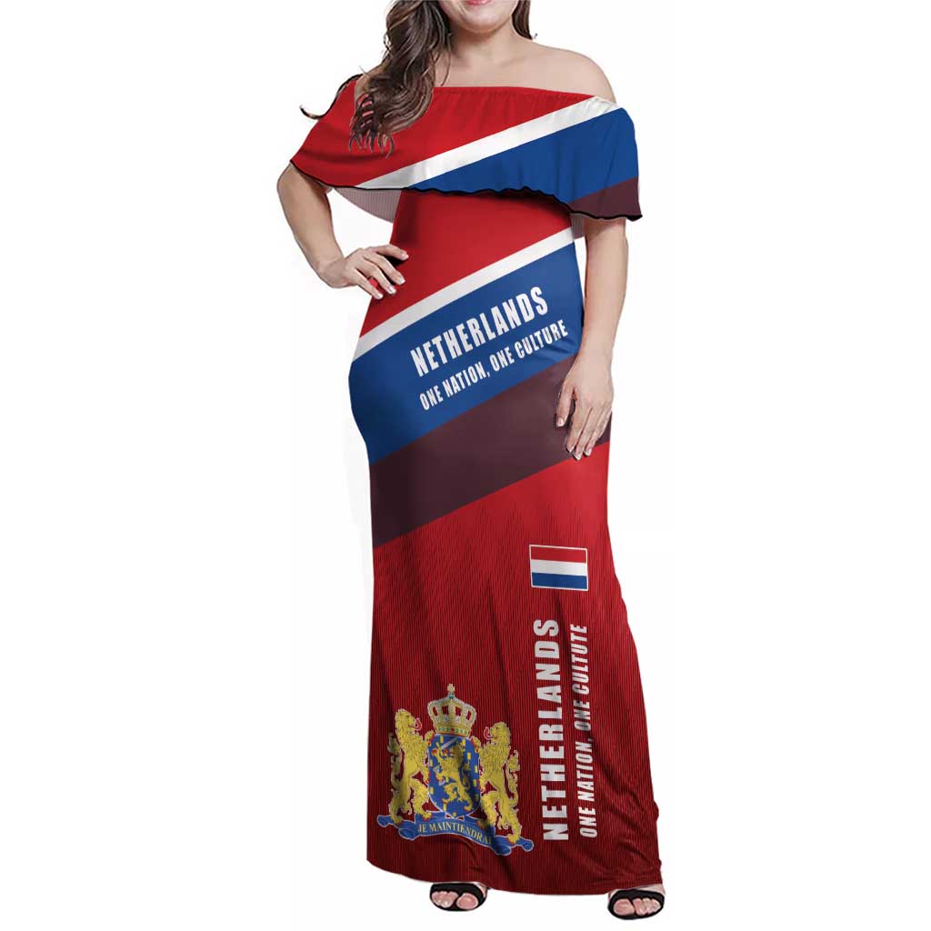 Personalized Netherlands Lion Family Matching Off Shoulder Maxi Dress and Hawaiian Shirt Nederland Flag and Coat of Arms
