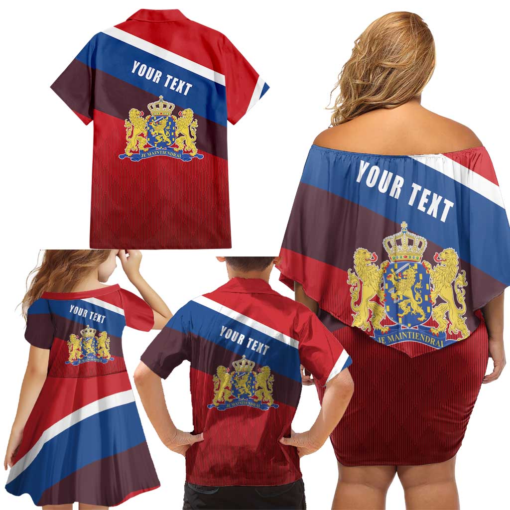 Personalized Netherlands Lion Family Matching Off Shoulder Short Dress and Hawaiian Shirt Nederland Flag and Coat of Arms