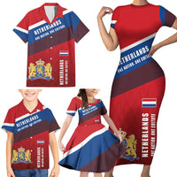 Personalized Netherlands Lion Family Matching Short Sleeve Bodycon Dress and Hawaiian Shirt Nederland Flag and Coat of Arms