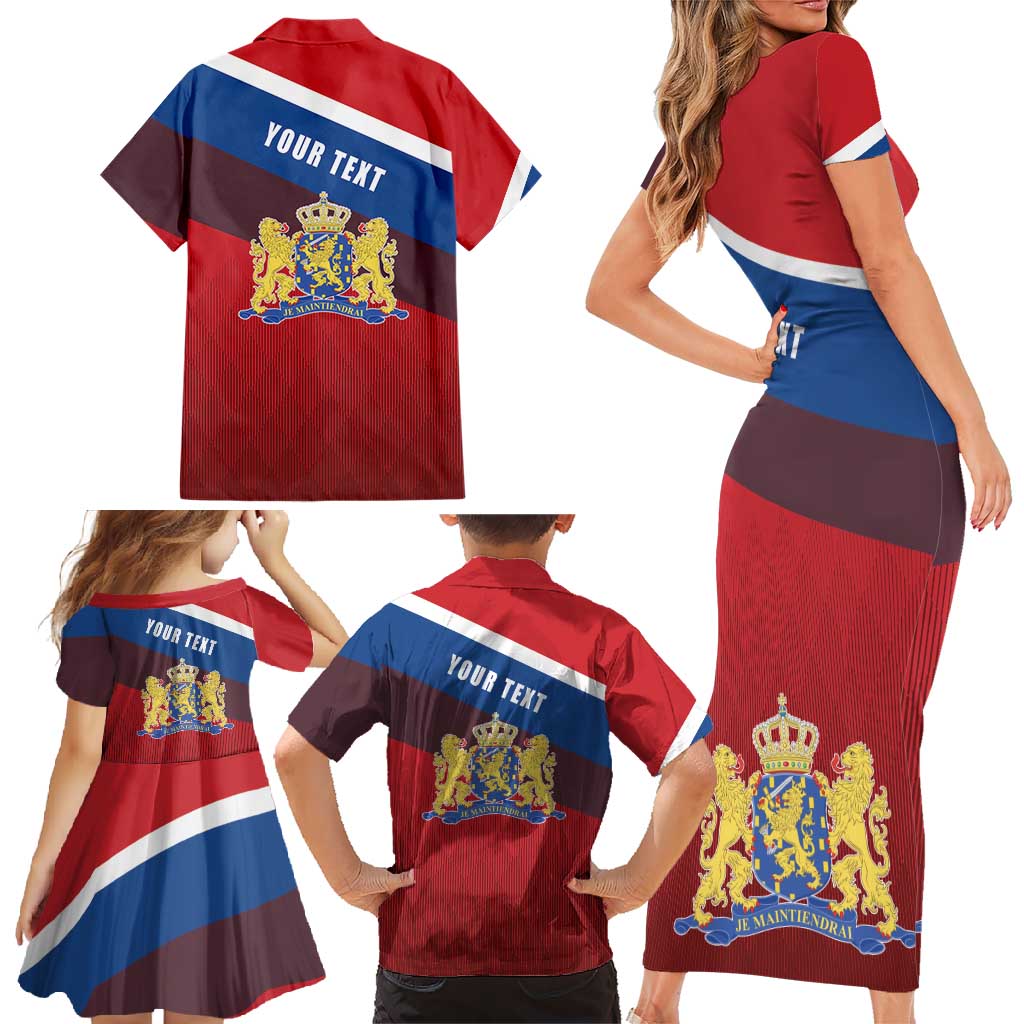 Personalized Netherlands Lion Family Matching Short Sleeve Bodycon Dress and Hawaiian Shirt Nederland Flag and Coat of Arms
