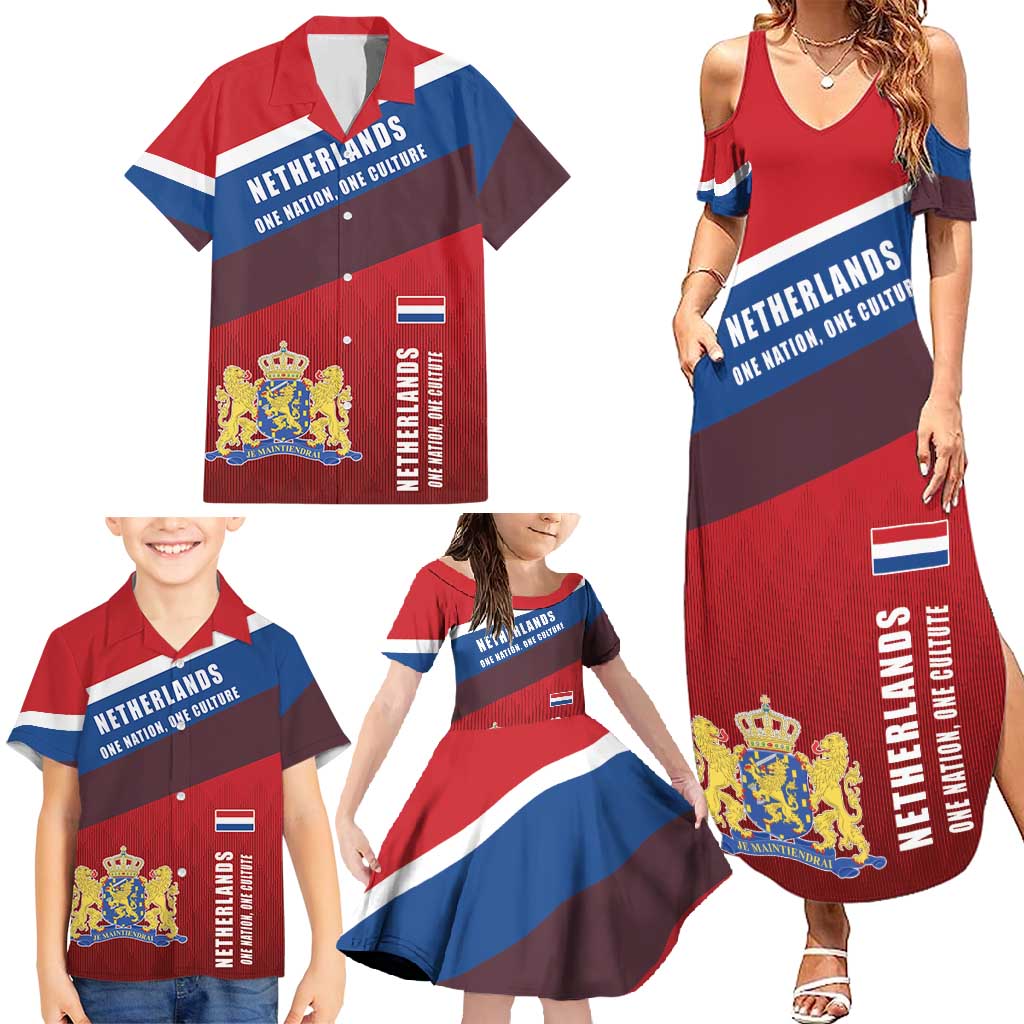 Personalized Netherlands Lion Family Matching Summer Maxi Dress and Hawaiian Shirt Nederland Flag and Coat of Arms
