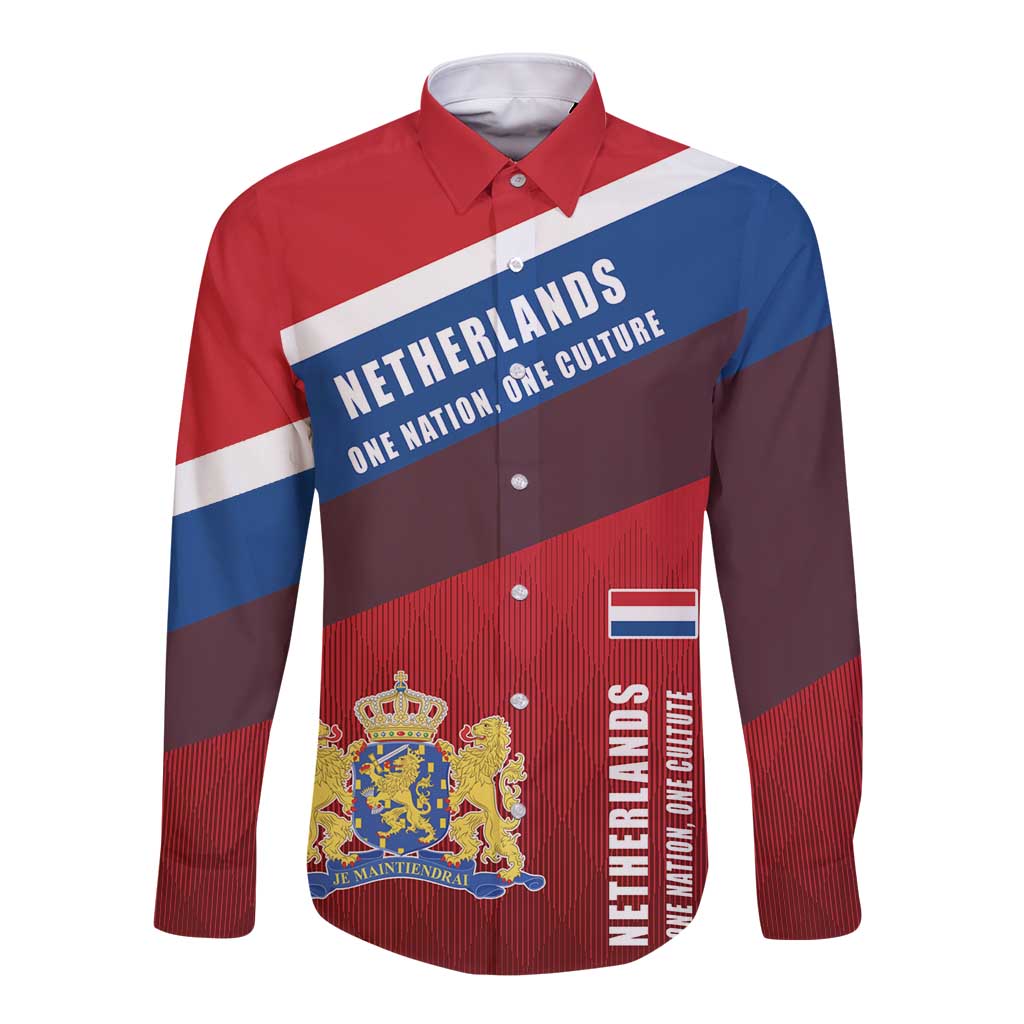Personalized Netherlands Lion Long Sleeve Button Shirt Nederland Flag and Coat of Arms