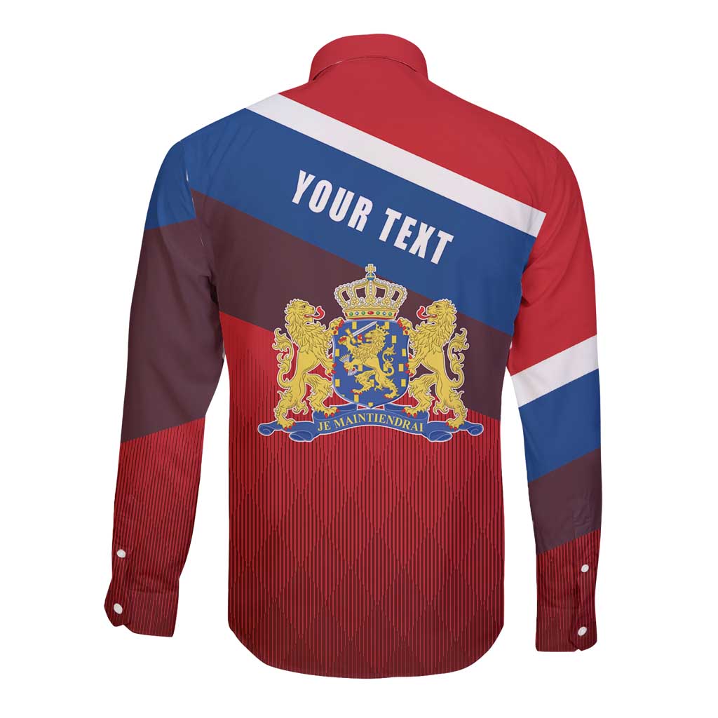 Personalized Netherlands Lion Long Sleeve Button Shirt Nederland Flag and Coat of Arms