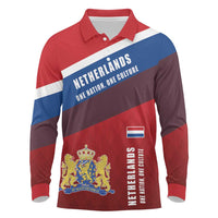 Personalized Netherlands Lion Long Sleeve Polo Shirt Nederland Flag and Coat of Arms