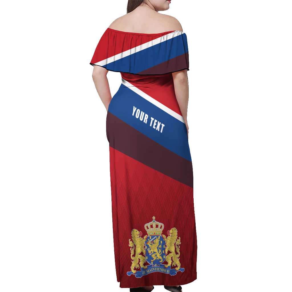 Personalized Netherlands Lion Off Shoulder Maxi Dress Nederland Flag and Coat of Arms