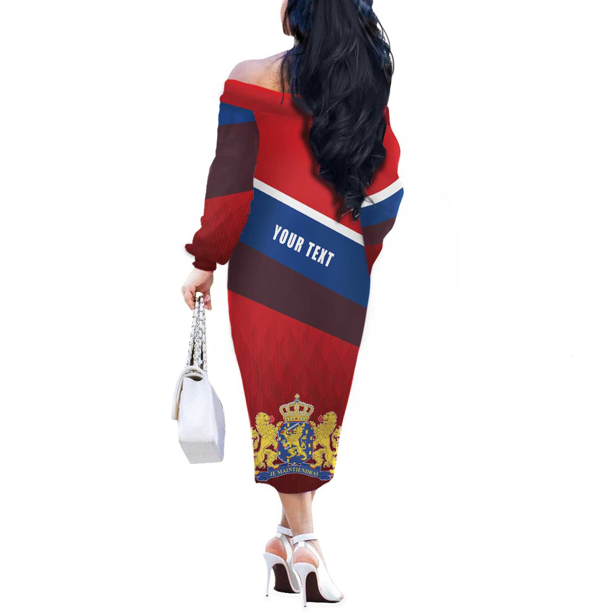 Personalized Netherlands Lion Off The Shoulder Long Sleeve Dress Nederland Flag and Coat of Arms