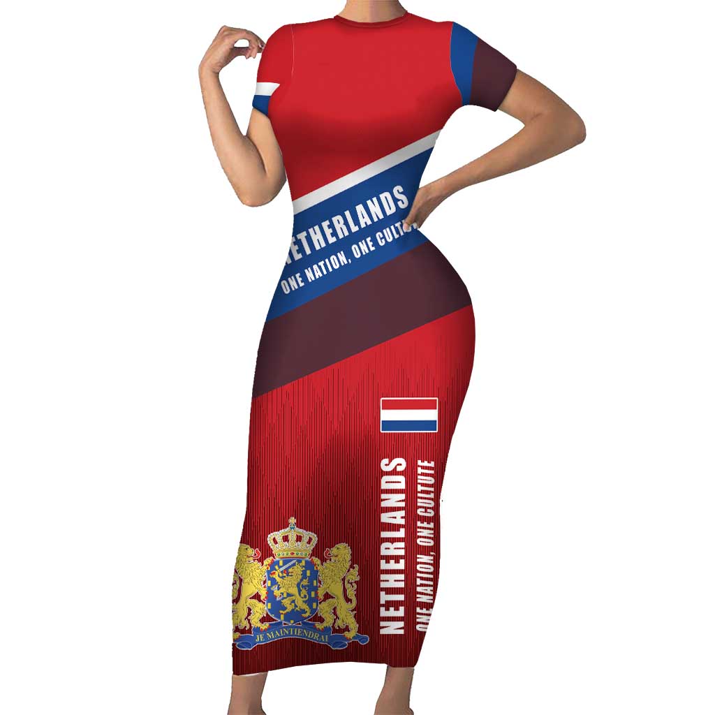 Personalized Netherlands Lion Short Sleeve Bodycon Dress Nederland Flag and Coat of Arms