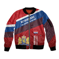 Personalized Netherlands Lion Sleeve Zip Bomber Jacket Nederland Flag and Coat of Arms