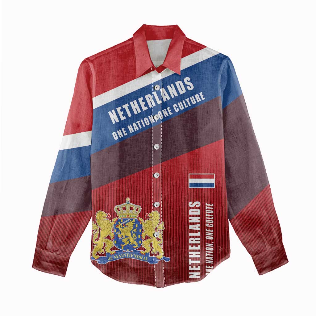 Personalized Netherlands Lion Women Casual Shirt Nederland Flag and Coat of Arms