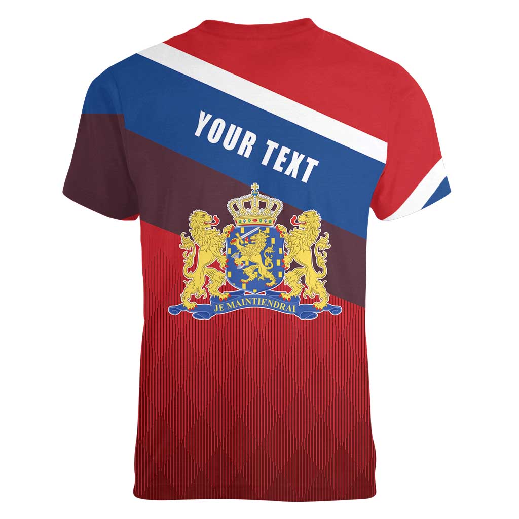 Personalized Netherlands Lion Women V-Neck T-Shirt Nederland Flag and Coat of Arms