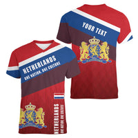 Personalized Netherlands Lion Women V-Neck T-Shirt Nederland Flag and Coat of Arms