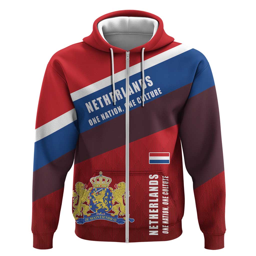 Personalized Netherlands Lion Zip Hoodie Nederland Flag and Coat of Arms