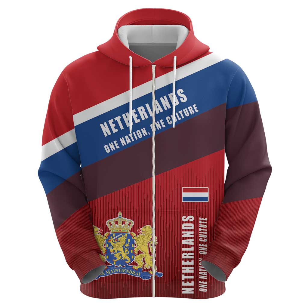 Personalized Netherlands Lion Zip Hoodie Nederland Flag and Coat of Arms