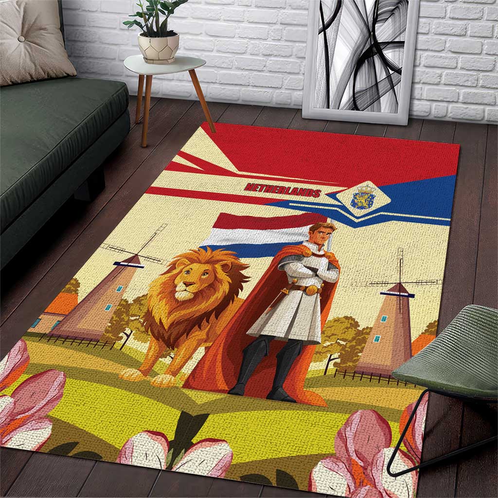 Netherlands Lion and Knight Area Rug Tulips and Windmills
