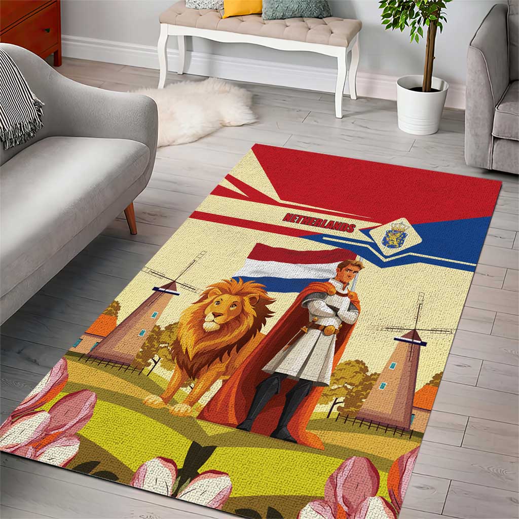Netherlands Lion and Knight Area Rug Tulips and Windmills