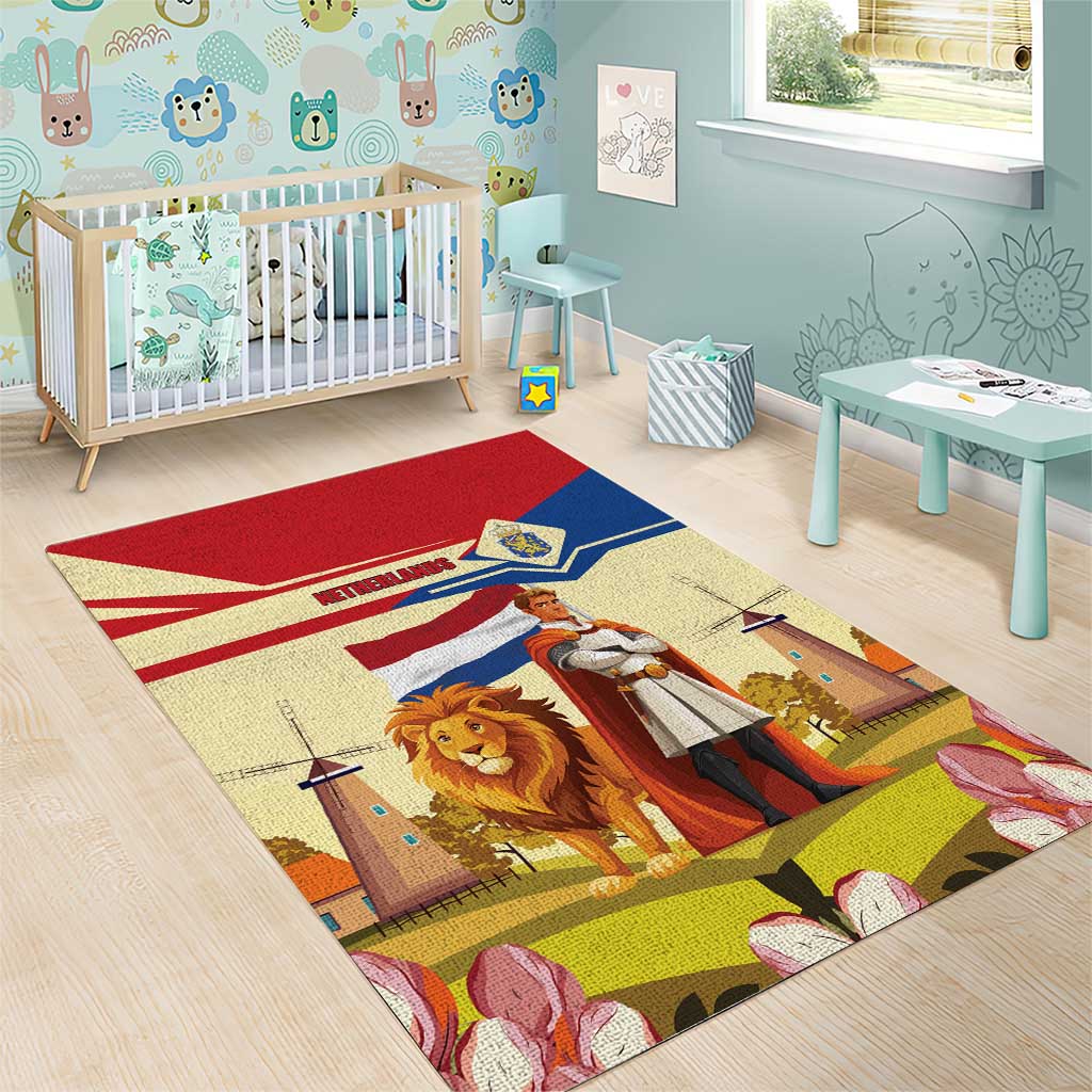 Netherlands Lion and Knight Area Rug Tulips and Windmills