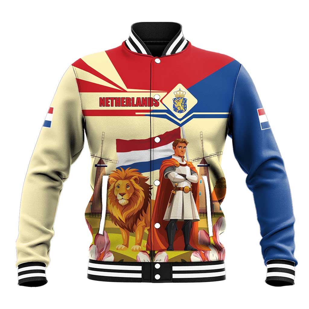 Netherlands Lion and Knight Baseball Jacket Tulips and Windmills