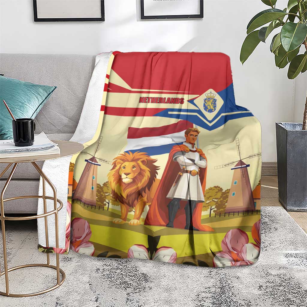 Netherlands Lion and Knight Blanket Tulips and Windmills