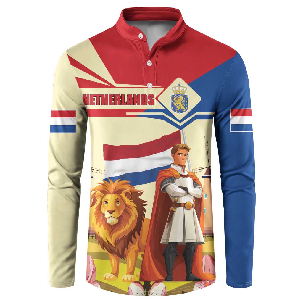Netherlands Lion and Knight Button Sweatshirt Tulips and Windmills