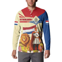 Netherlands Lion and Knight Button Sweatshirt Tulips and Windmills