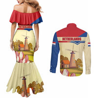 Netherlands Lion and Knight Couples Matching Mermaid Dress and Long Sleeve Button Shirt Tulips and Windmills