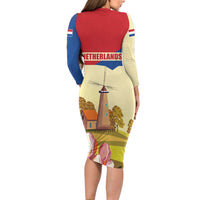 Netherlands Lion and Knight Family Matching Long Sleeve Bodycon Dress and Hawaiian Shirt Tulips and Windmills