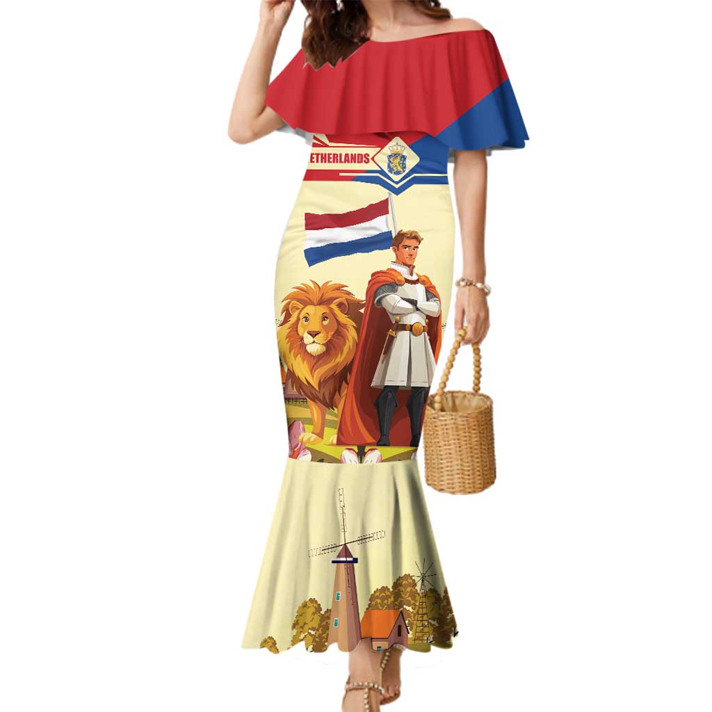 Netherlands Lion and Knight Family Matching Mermaid Dress and Hawaiian Shirt Tulips and Windmills
