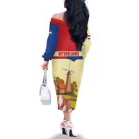 Netherlands Lion and Knight Family Matching Off The Shoulder Long Sleeve Dress and Hawaiian Shirt Tulips and Windmills