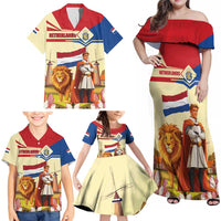 Netherlands Lion and Knight Family Matching Off Shoulder Maxi Dress and Hawaiian Shirt Tulips and Windmills