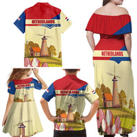Netherlands Lion and Knight Family Matching Off Shoulder Maxi Dress and Hawaiian Shirt Tulips and Windmills