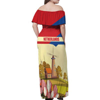 Netherlands Lion and Knight Family Matching Off Shoulder Maxi Dress and Hawaiian Shirt Tulips and Windmills