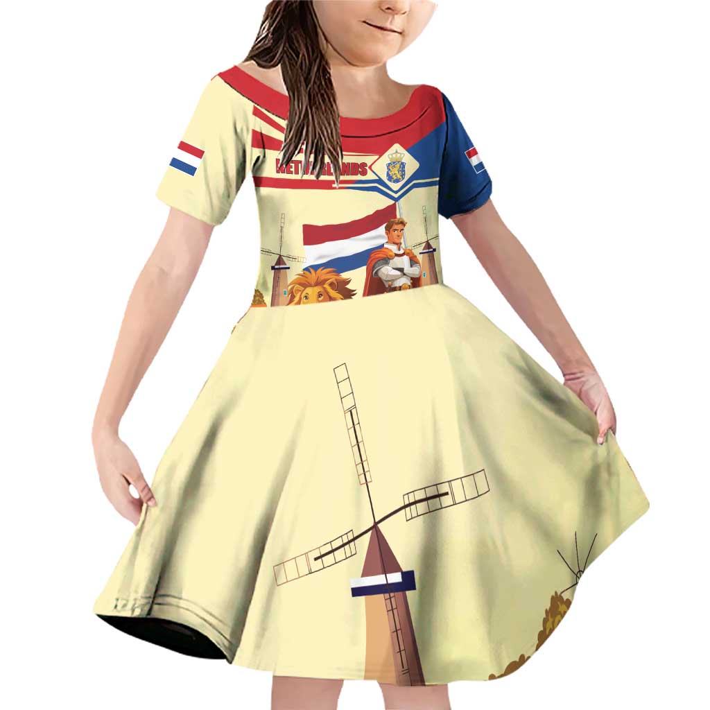 Netherlands Lion and Knight Family Matching Off Shoulder Short Dress and Hawaiian Shirt Tulips and Windmills