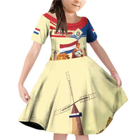 Netherlands Lion and Knight Family Matching Off Shoulder Short Dress and Hawaiian Shirt Tulips and Windmills