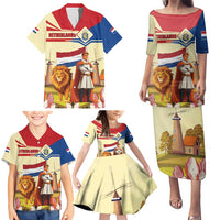 Netherlands Lion and Knight Family Matching Puletasi and Hawaiian Shirt Tulips and Windmills