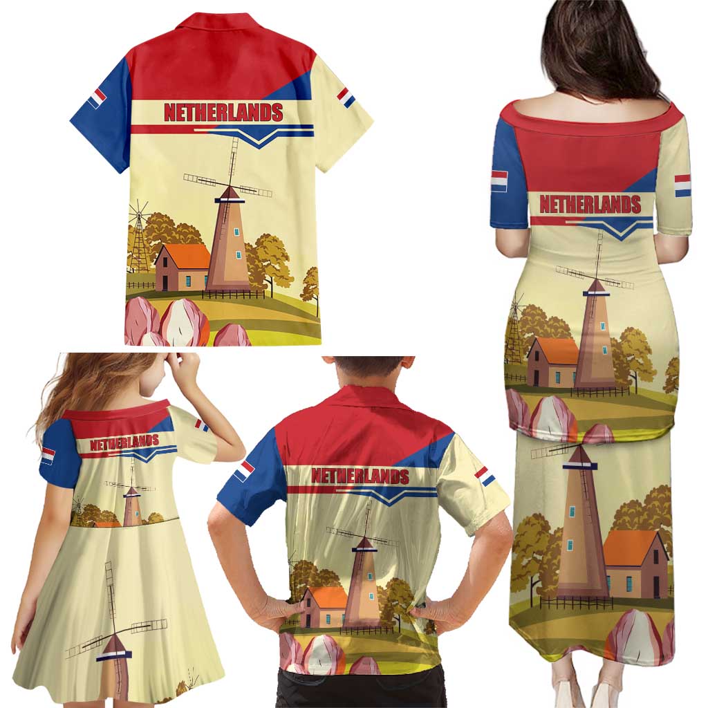 Netherlands Lion and Knight Family Matching Puletasi and Hawaiian Shirt Tulips and Windmills