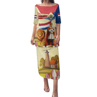 Netherlands Lion and Knight Family Matching Puletasi and Hawaiian Shirt Tulips and Windmills