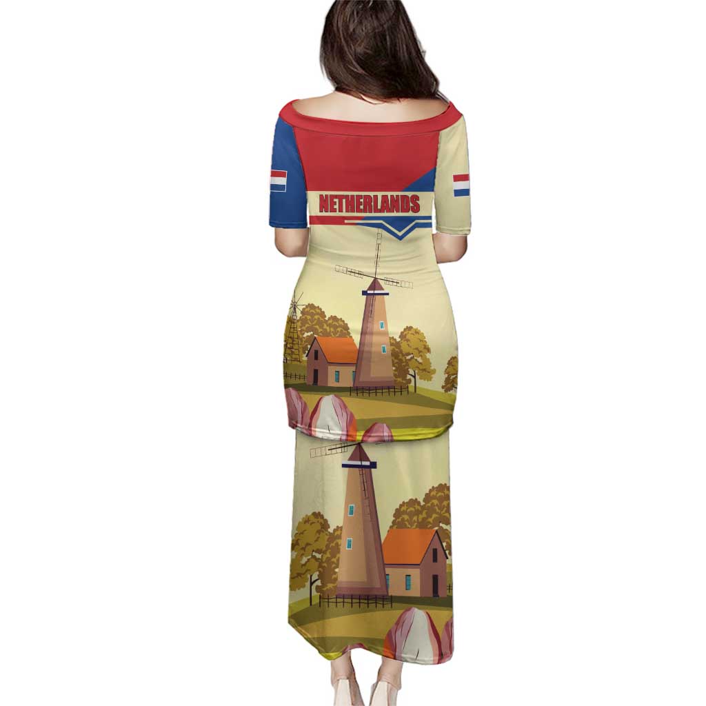 Netherlands Lion and Knight Family Matching Puletasi and Hawaiian Shirt Tulips and Windmills