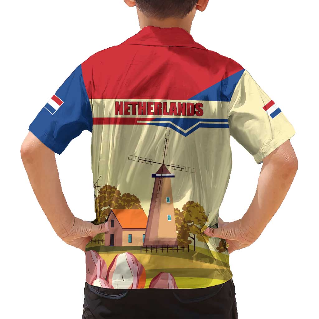 Netherlands Lion and Knight Family Matching Short Sleeve Bodycon Dress and Hawaiian Shirt Tulips and Windmills